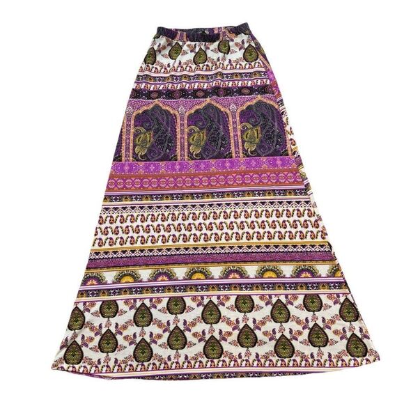 Ladies Lily Star brand Purple and White Print Pull On Maxi Skirt Size Small‎ - Picture 1 of 7